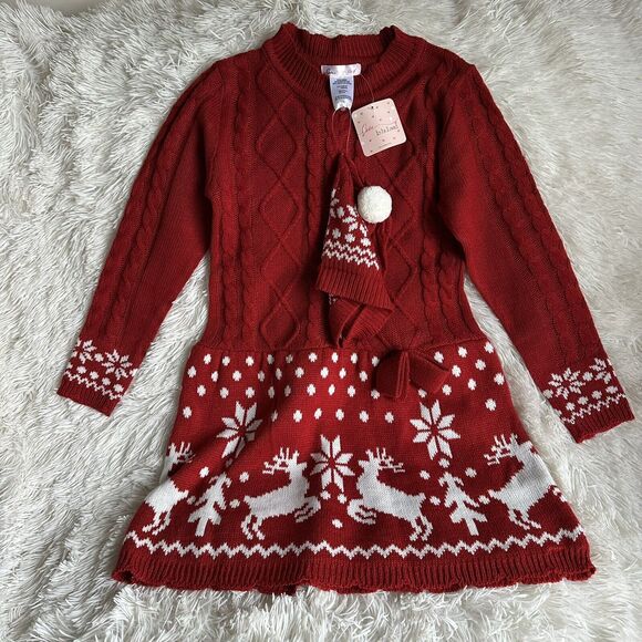Girls LOVE TO BE LOVED Christmas Sweater Dress & Hat! Size 12 Cute NWT - Picture 1 of 5